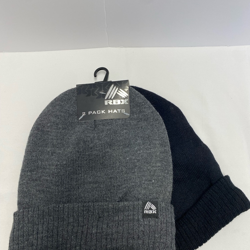 RBX Men's 2 pack  Gray and Black Beanie Set